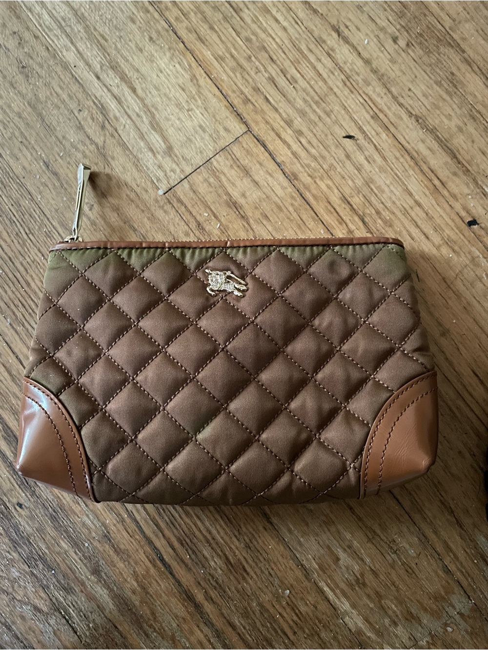 Burberry Quilted Brown Cosmetic Pouch with Tan Accents